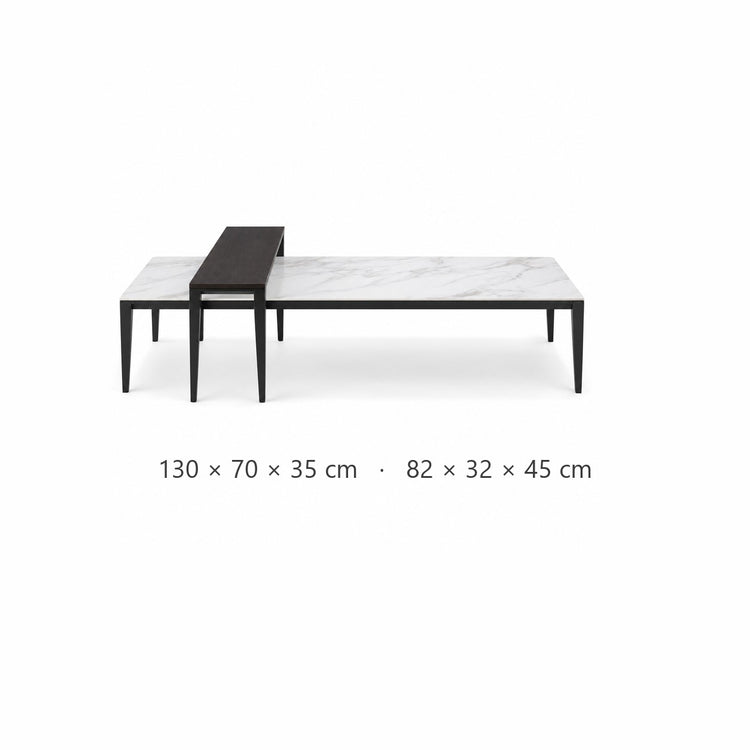 Coffee Table Riga - Black Ash & White Ceramic - 130 cm - dimensions