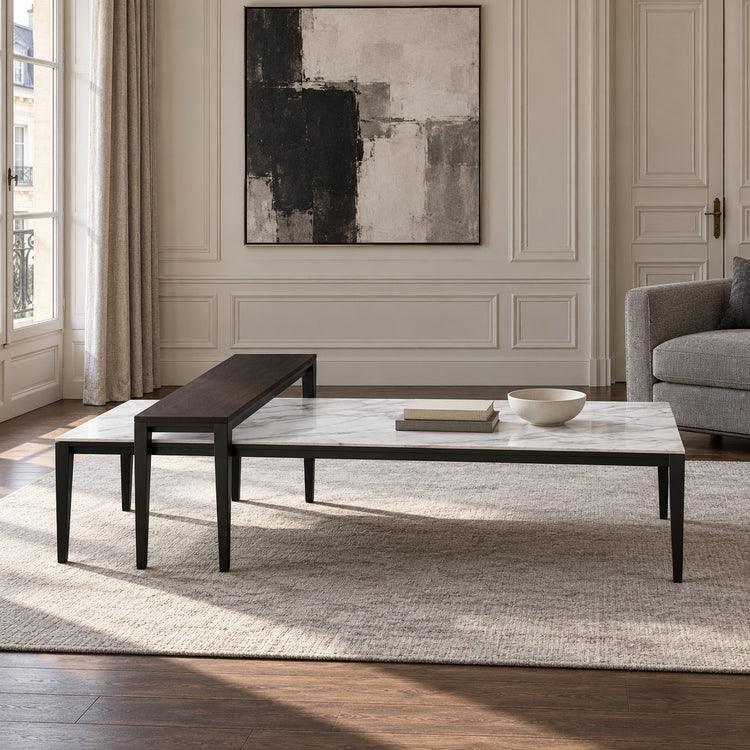 Coffee Table Riga - Black Ash & White Ceramic - 130 cm - in a living room