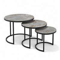 Coffee Table Senjo - Nesting Set - Grey MXC 201 Ceramic - Black Metal - front view