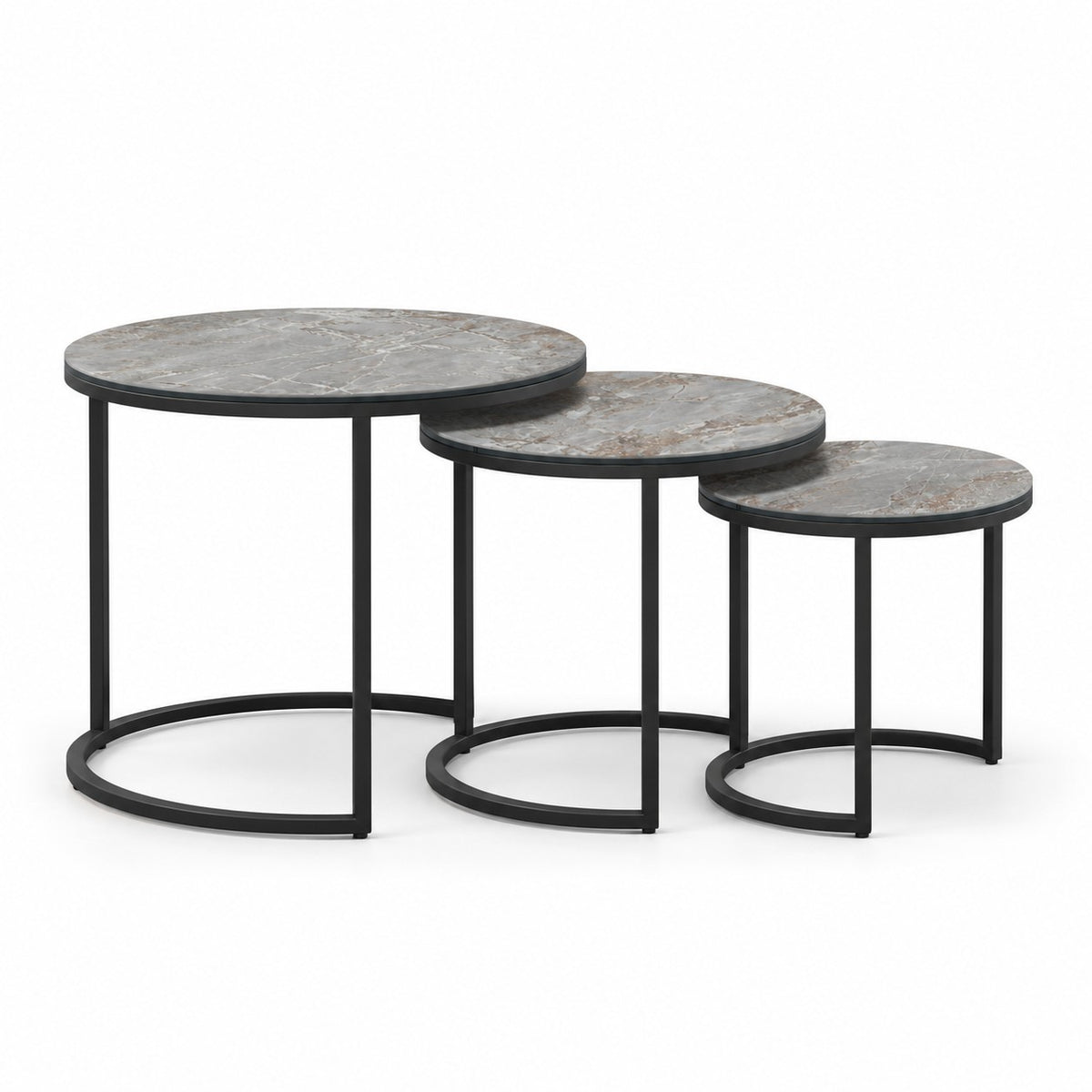 Coffee Table Senjo - Nesting Set - Grey MXC 201 Ceramic - Black Metal - side view