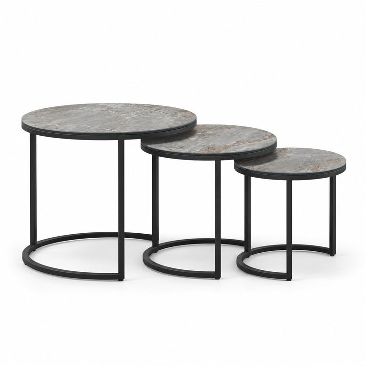 Coffee Table Senjo - Nesting Set - Grey MXC 201 Ceramic - Black Metal - side view