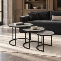 Coffee Table Senjo - Nesting Set - Grey MXC 201 Ceramic - Black Metal - in a living room