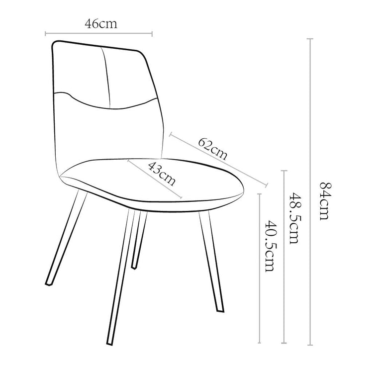 Dining Chair Bari Armless - San Remo 101 Fabric & Black Metal Legs - 46 x 62 x 84 cm
