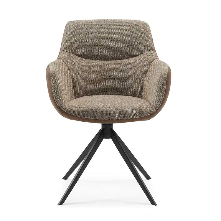 Speisestuhl Ferrara - Brown Bull Leder & Brown Sneak Stoff mit Black Swivel Base - 61 x 61 x 85 cm