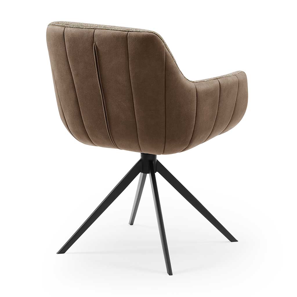 Speisestuhl Ferrara - Brown Bull Leder & Brown Sneak Stoff mit Black Swivel Base - 61 x 61 x 85 cm