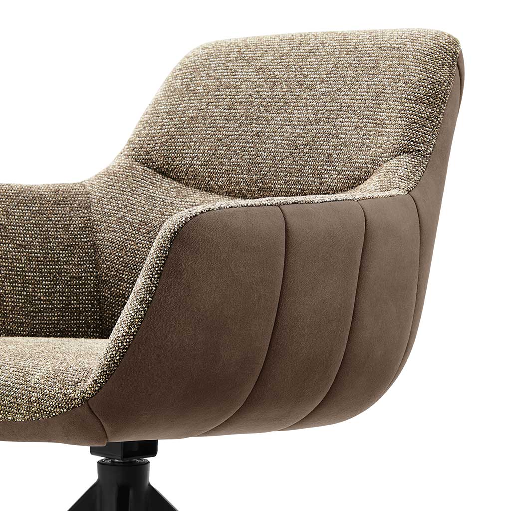 Speisestuhl Ferrara - Brown Bull Leder & Brown Sneak Stoff mit Black Swivel Base - 61 x 61 x 85 cm