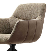 Dining Chair Ferrara - Brown Bull Leather & Brown Sneak Fabric with Black Swivel Base - 61 x 61 x 85 cm