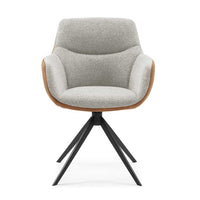 Dining Chair Ferrara - Cognac Bull Leather & Light Grey Sneak Fabric with Black Swivel Base - 61 x 61 x 85 cm