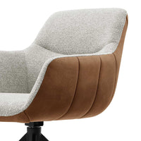 Dining Chair Ferrara - Cognac Bull Leather & Light Grey Sneak Fabric with Black Swivel Base - 61 x 61 x 85 cm