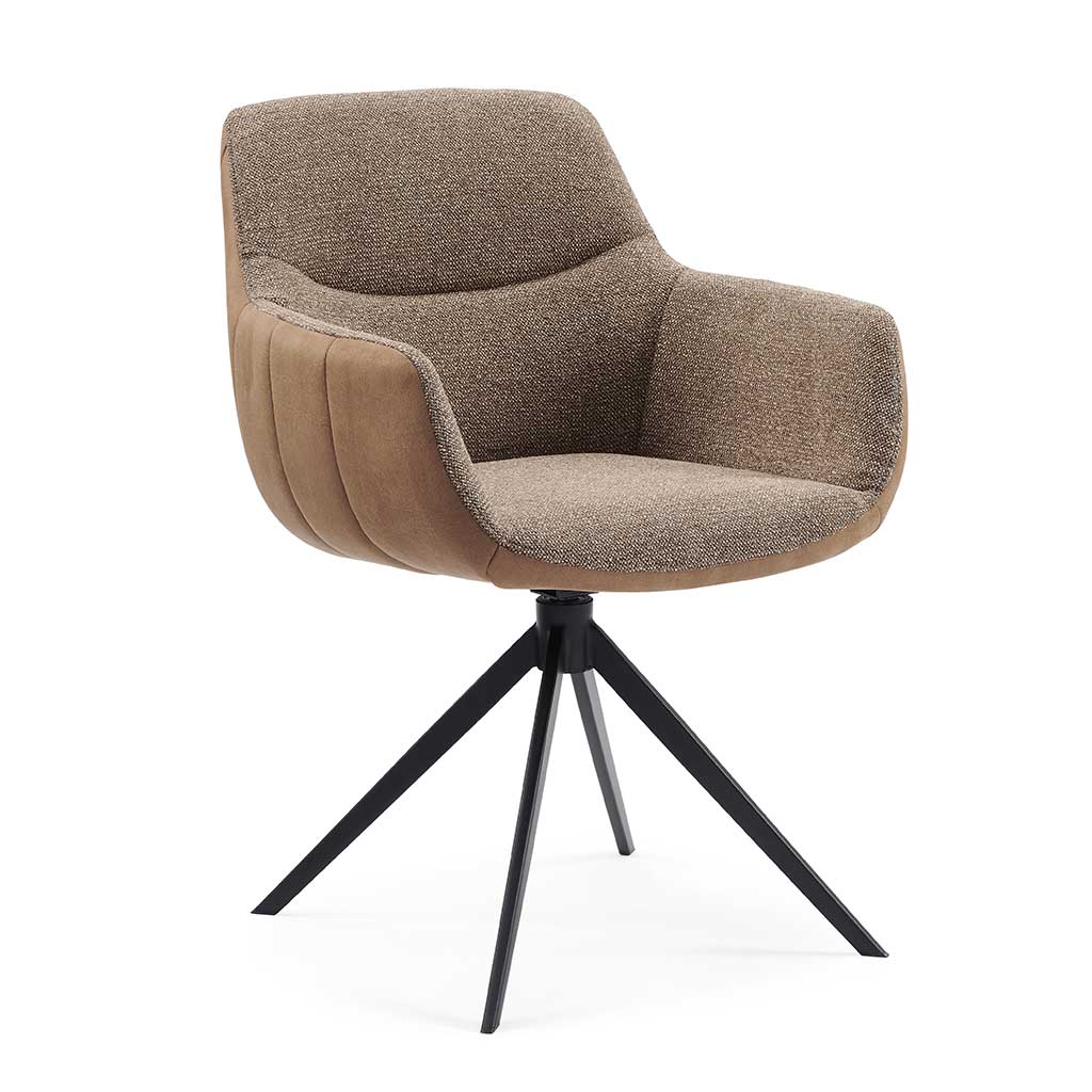 Speisestuhl Ferrara - Taupe Bull Leder & Taupe Sneak Stoff mit Black Swivel Base - 61 x 61 x 85 cm