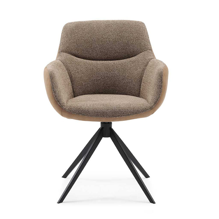 Speisestuhl Ferrara - Taupe Bull Leder & Taupe Sneak Stoff mit Black Swivel Base - 61 x 61 x 85 cm