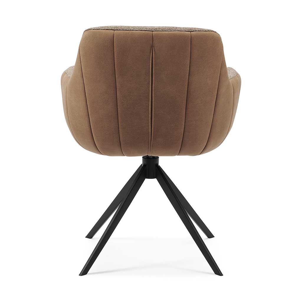 Speisestuhl Ferrara - Taupe Bull Leder & Taupe Sneak Stoff mit Black Swivel Base - 61 x 61 x 85 cm