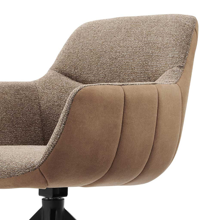 Speisestuhl Ferrara - Taupe Bull Leder & Taupe Sneak Stoff mit Black Swivel Base - 61 x 61 x 85 cm