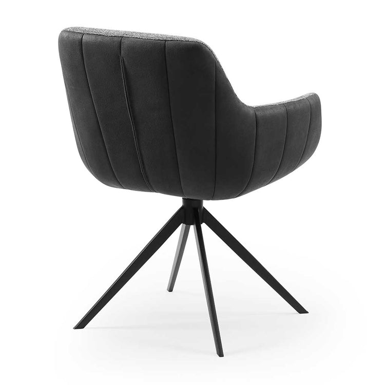 Dining Chair Ferrara - Black Bull Leather & Dark Grey Sneak Fabric with Black Swivel Base - 61 x 61 x 85 cm