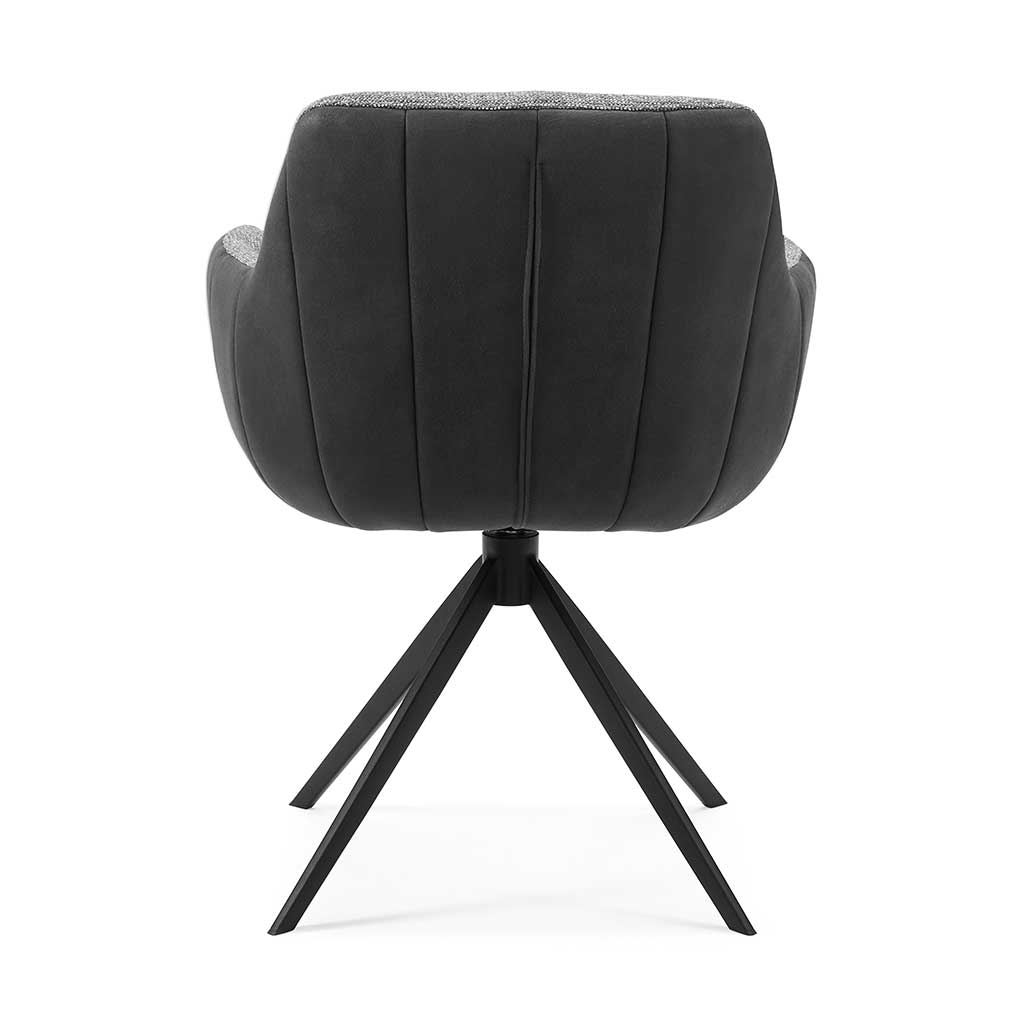 Dining Chair Ferrara - Black Bull Leather & Dark Grey Sneak Fabric with Black Swivel Base - 61 x 61 x 85 cm
