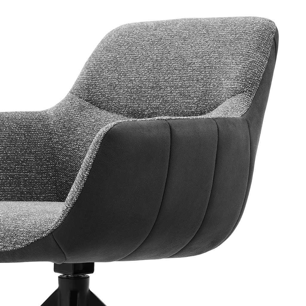 Dining Chair Ferrara - Black Bull Leather & Dark Grey Sneak Fabric with Black Swivel Base - 61 x 61 x 85 cm