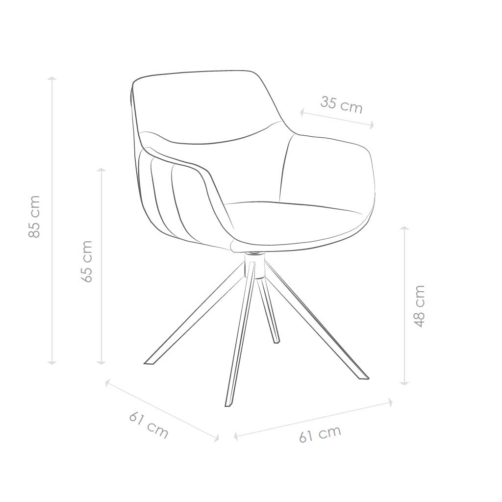 Eetstoel Ferrara - Donker Bruin Leder & Black Swivel Base - 61 x 61 x 85 cm