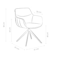 Dining Chair Ferrara - Black Bull Leather & Dark Grey Sneak Fabric with Black Swivel Base - 61 x 61 x 85 cm