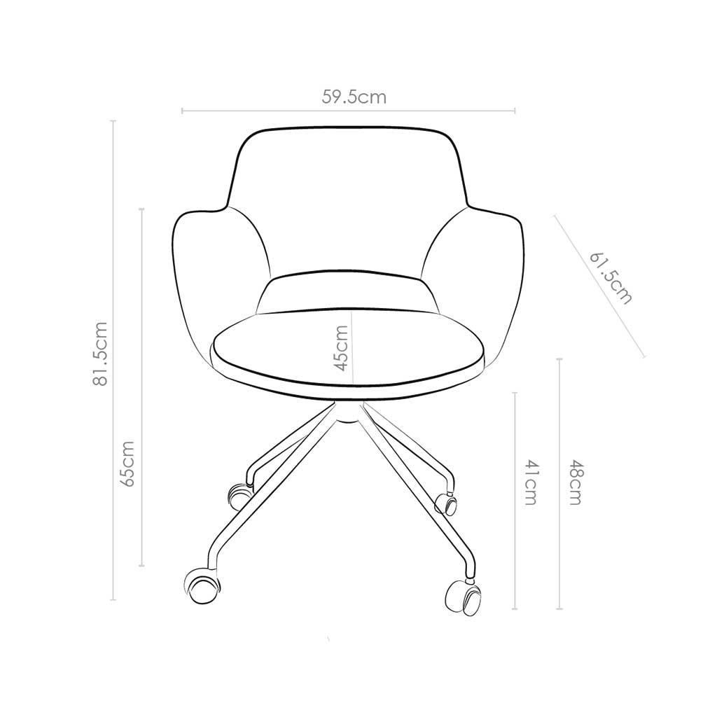 Speisestuhl Jolly Wing 12 Stoff mit Black Metal Base & Castors - 59,5 x 61,5 x 81,5 cm