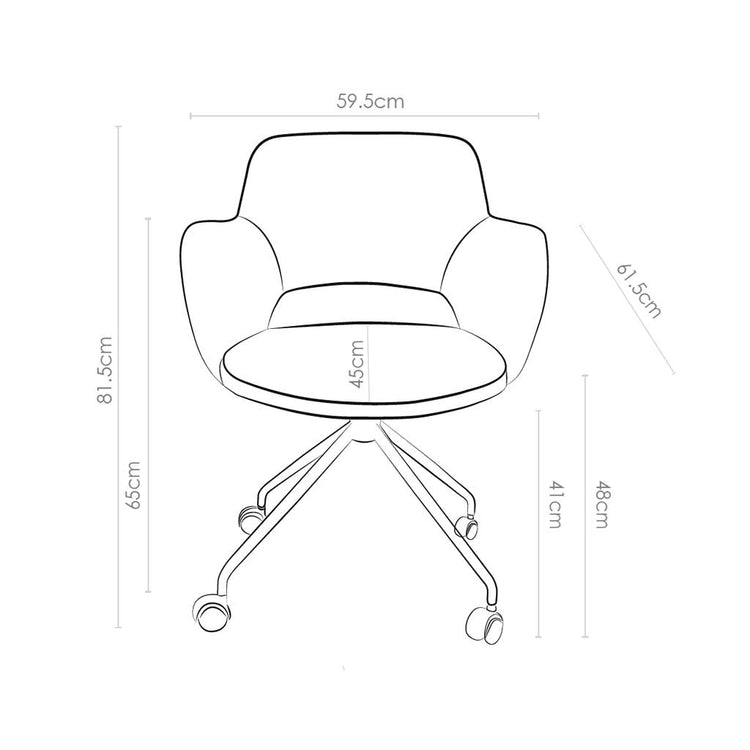 Speisestuhl Jolly Wing 12 Stoff mit Black Metal Base & Castors - 59,5 x 61,5 x 81,5 cm