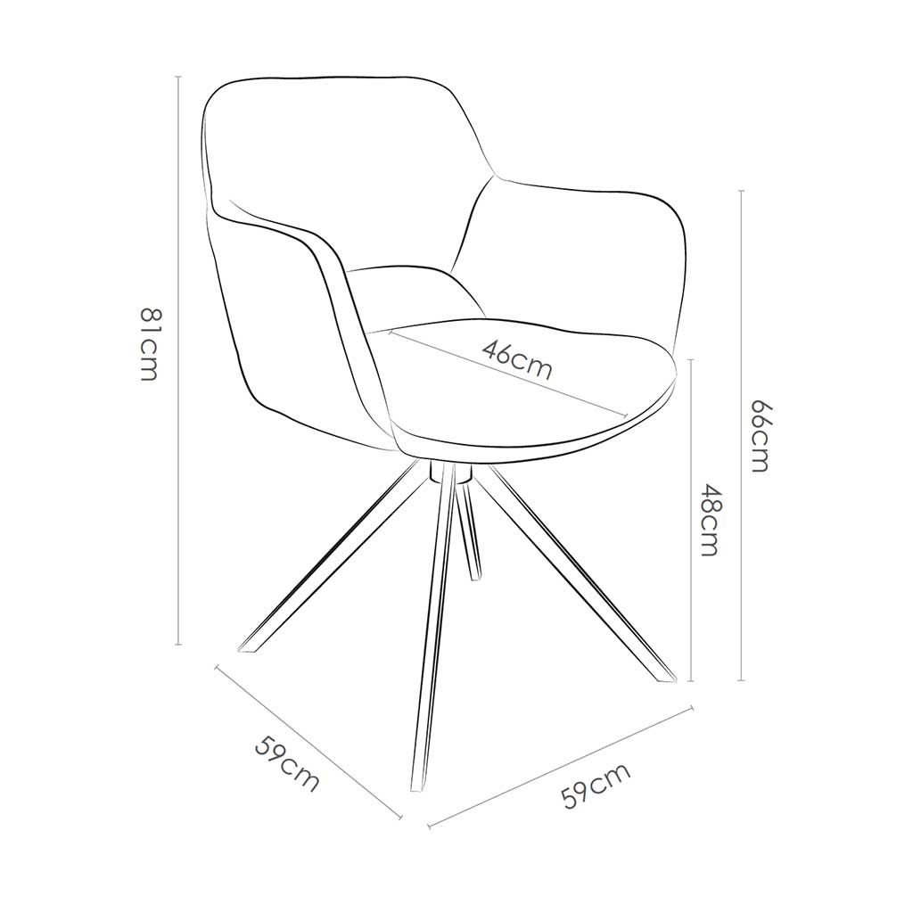 Chaise à manger Julien - Tissu escarpé 110 - Base pivotante noire - 59 x 59 x 81 cm