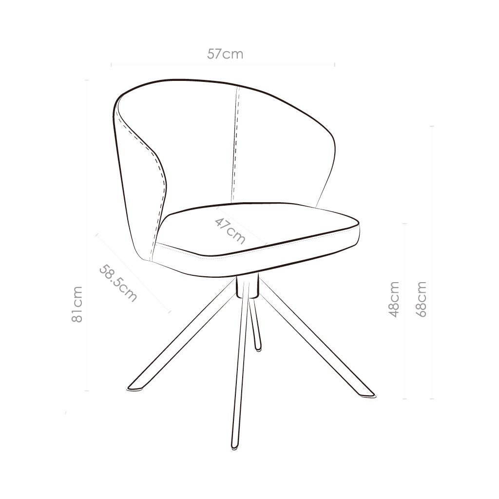 Chaise à manger Lazio - Cuir B402 - Base pivotante noire - Chaise à manger rembourrée - 57 x 58,5 x 81 cm