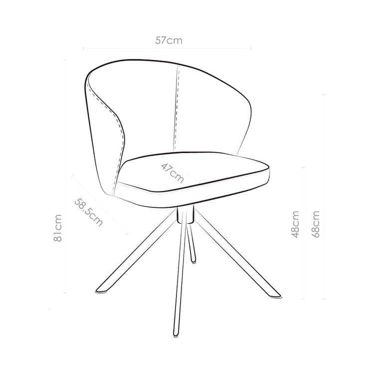 Chaise à manger Lazio - Cuir B402 - Base pivotante noire - Chaise à manger rembourrée - 57 x 58,5 x 81 cm