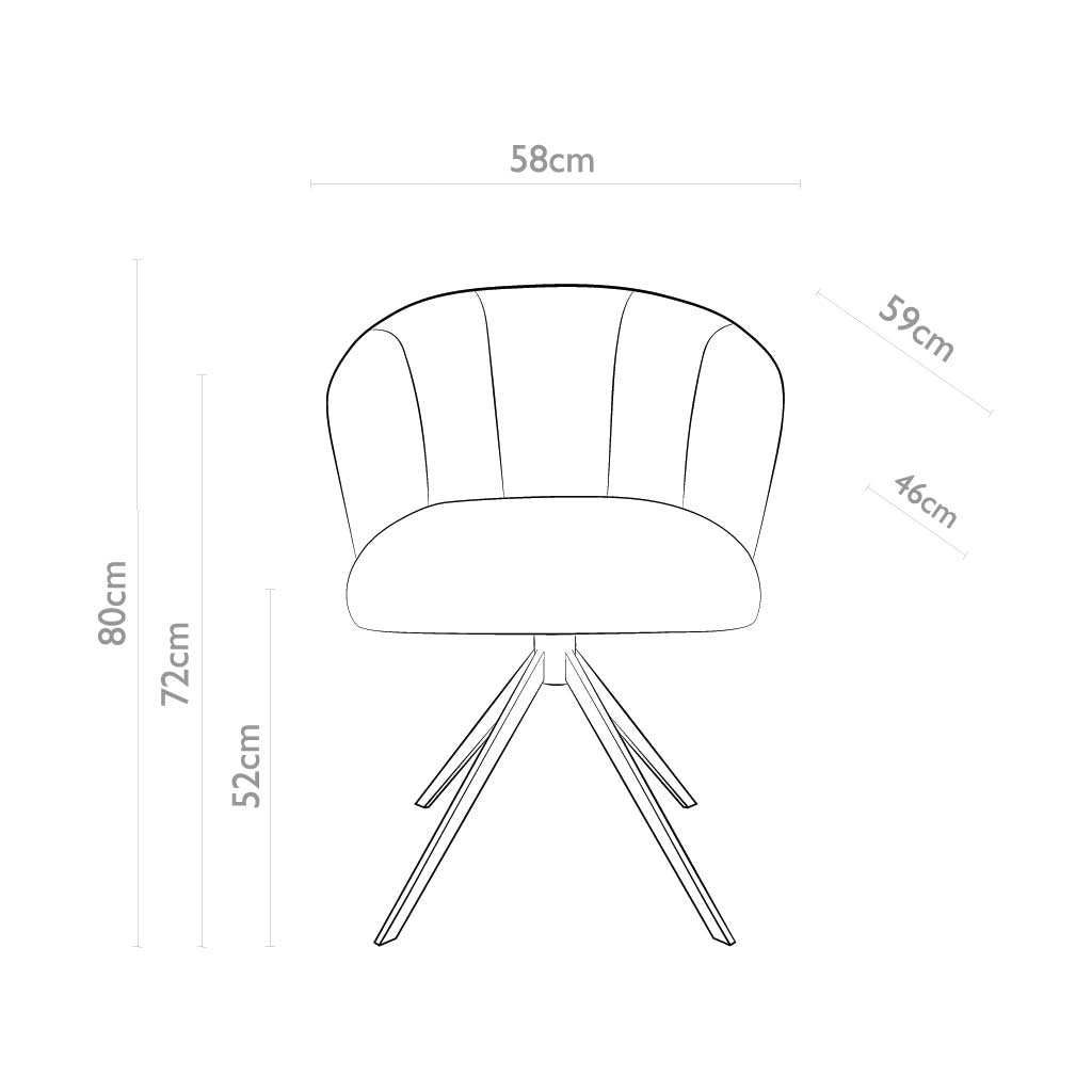 Chaise à manger Lecce - Tissu Be Fine 120 - Base pivotante noire - Chaise à manger rembourrée - 58 x 59 x 80 cm