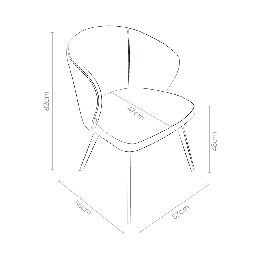 Lisette Dining Chair - Light Beige Oasis 01 Fabric - Black Metal Legs - 57 x 58 x 82 cm