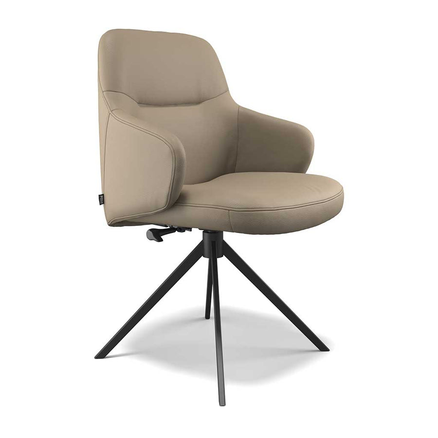 Marylin De Luxe Dining Chair - Taupe Leather B968 - Black Swivel Base