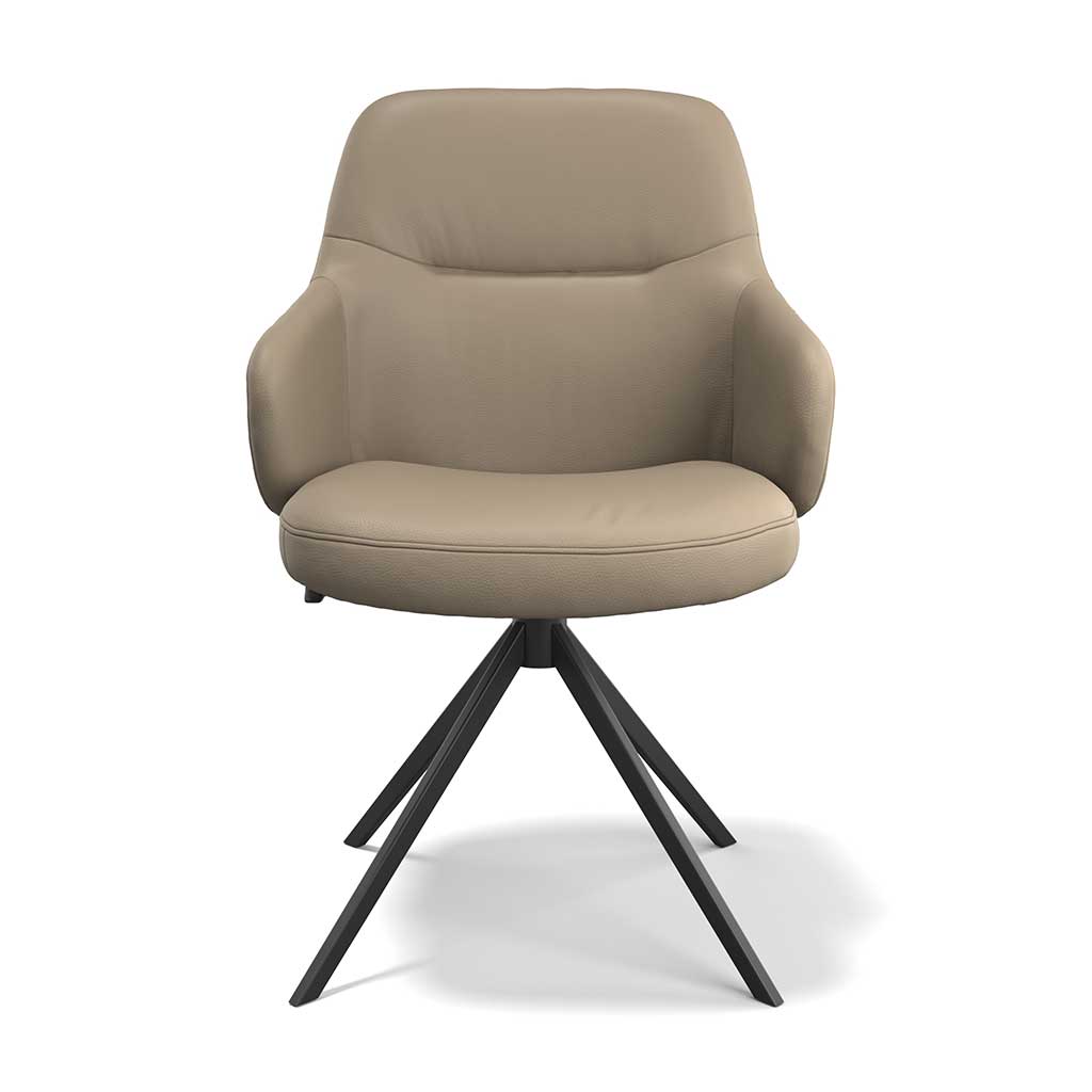 Marylin De Luxe Dining Chair - Taupe Leather B968 - Black Swivel Base