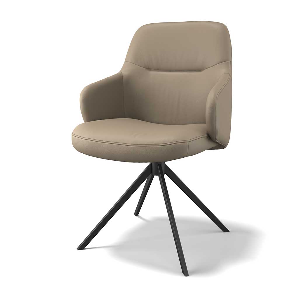 Marylin De Luxe Dining Chair - Taupe Leather B968 - Black Swivel Base