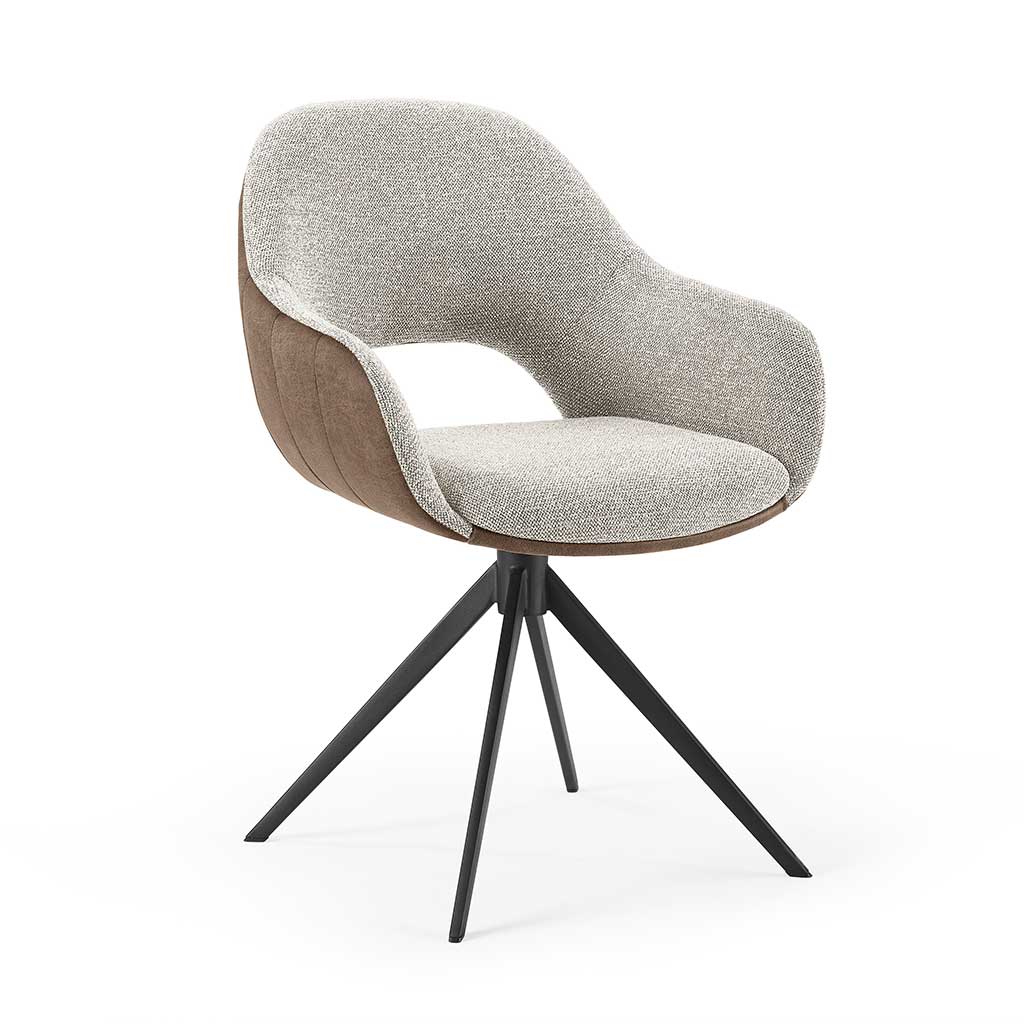 Materia Dining Chair - Taupe Bull 15 & Cream Sneak 01 Fabric - Black Swivel Base