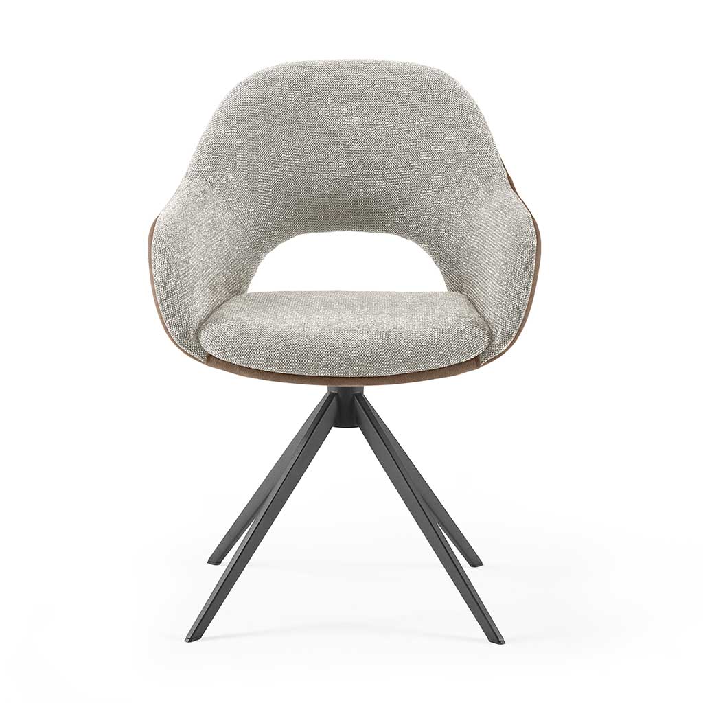 Materia Dining Chair - Taupe Bull 15 & Cream Sneak 01 Stoff - Black Swivel Base