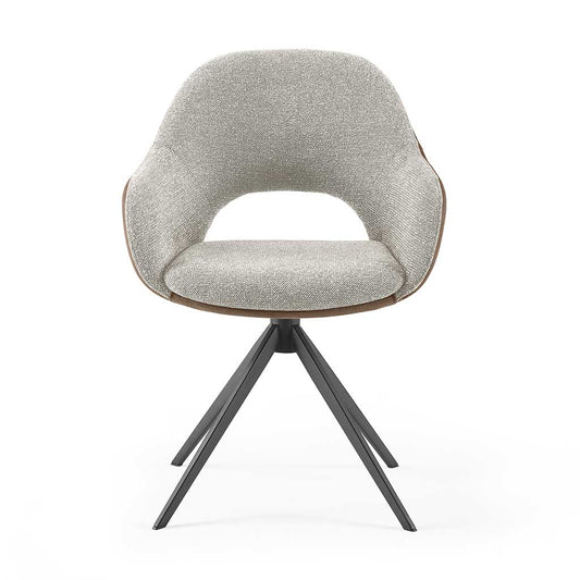 Chaise à manger Materia - Taupe Bull 15 & Crème sneak 01 Tissu - Base pivotante noire