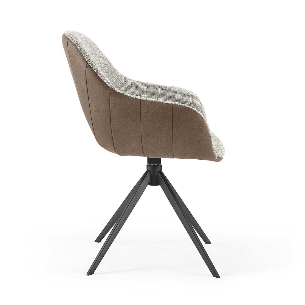 Materia Dining Chair - Taupe Bull 15 & Cream Sneak 01 Stoff - Black Swivel Base