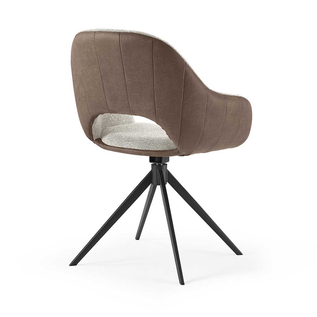 Materia Dining Chair - Taupe Bull 15 & Cream Sneak 01 Stoff - Black Swivel Base