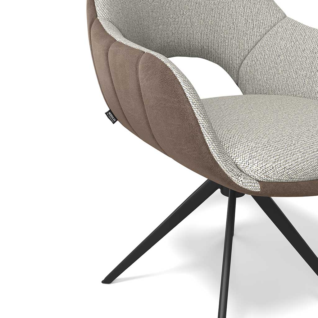 Materia Dining Chair - Taupe Bull 15 & Cream Sneak 01 Fabric - Black Swivel Base