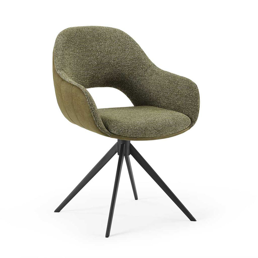 Materia Dining Chair - Olive Green Bull 59 & Light Olive Sneak 59 Fabric - Black Swivel Base