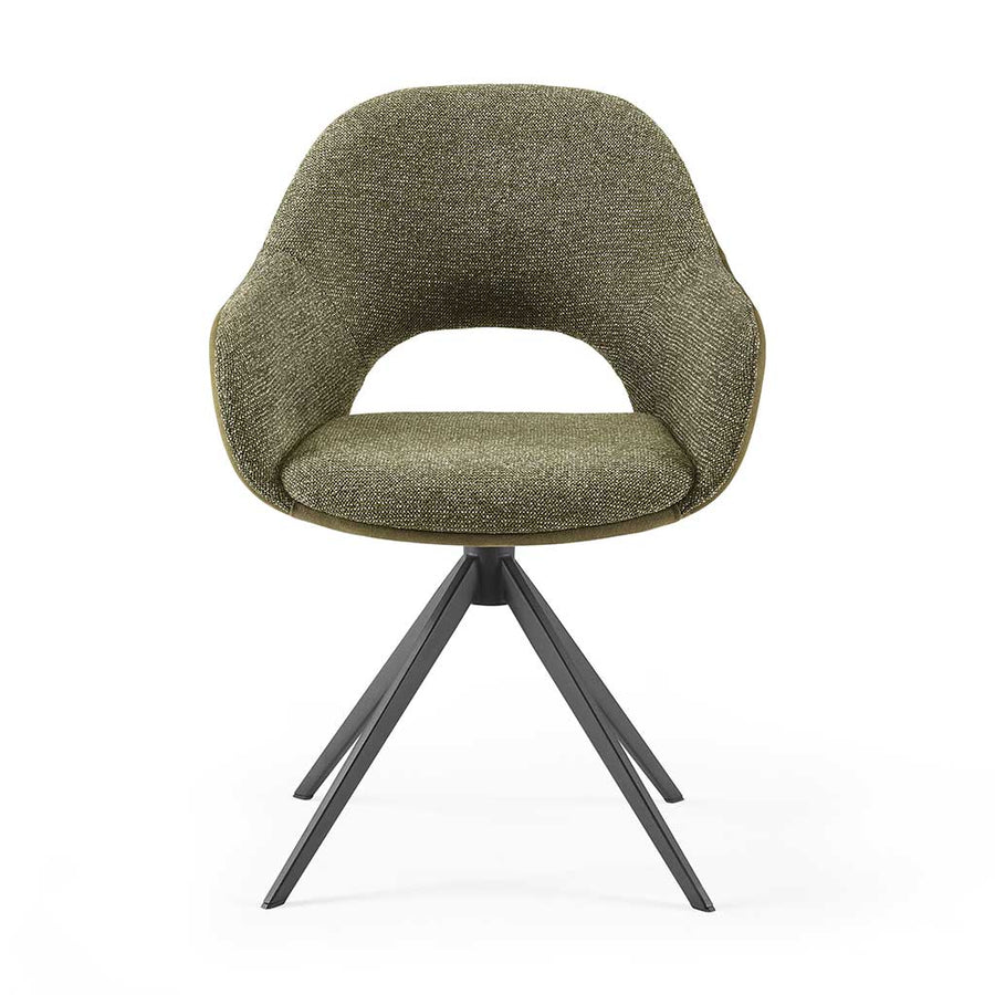 Materia Dining Chair - Olive Green Bull 59 & Light Olive Sneak 59 Fabric - Black Swivel Base