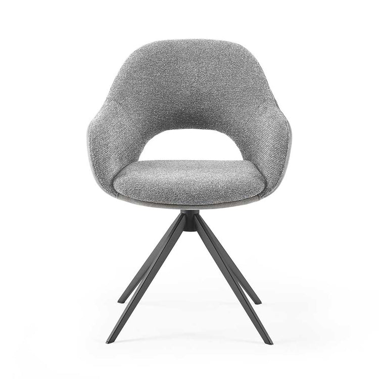 Chaise à manger Materia - Gris Taureau 65 & Gris clair sneak 149 Tissu - Black Swivel Base