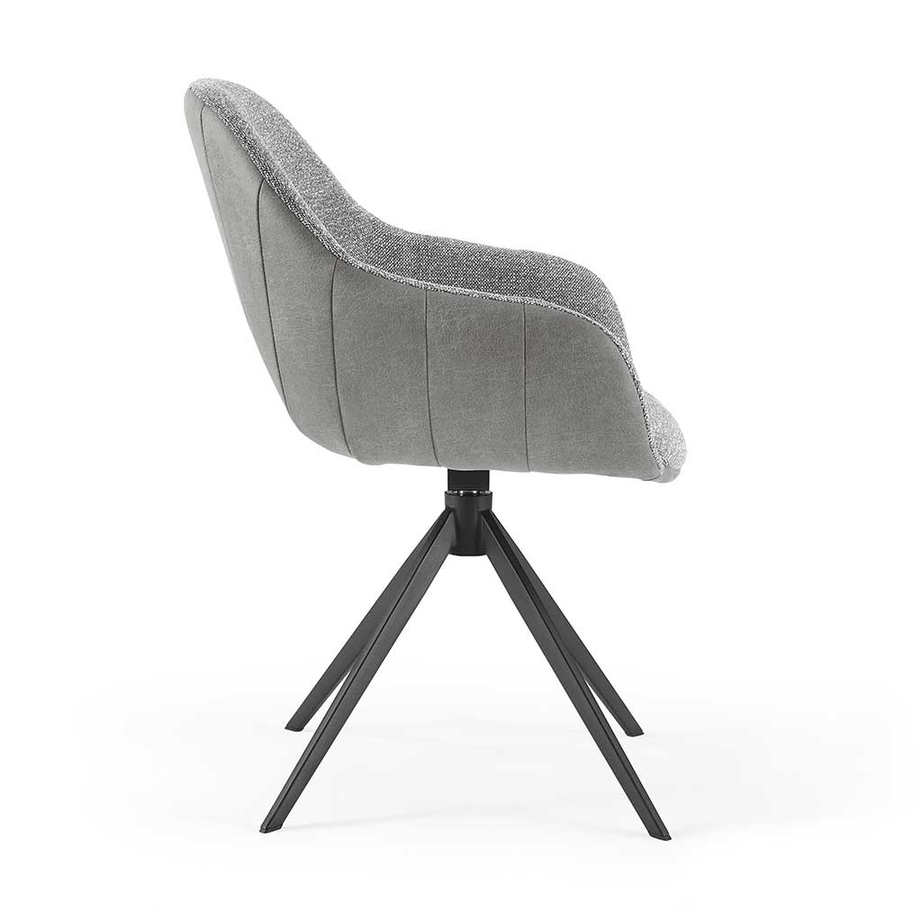 Chaise à manger Materia - Gris Taureau 65 & Gris clair sneak 149 Tissu - Black Swivel Base