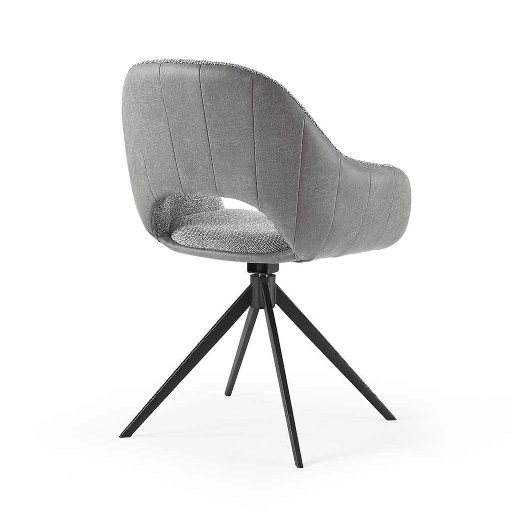 Chaise à manger Materia - Gris Taureau 65 & Gris clair sneak 149 Tissu - Black Swivel Base
