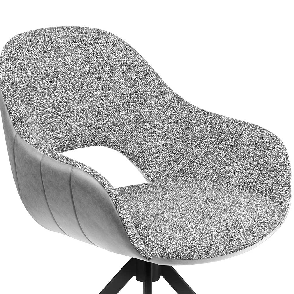 Materia Dining Chair - Grey Bull 65 & Light Grey Sneak 149 Fabric - Black Swivel Base