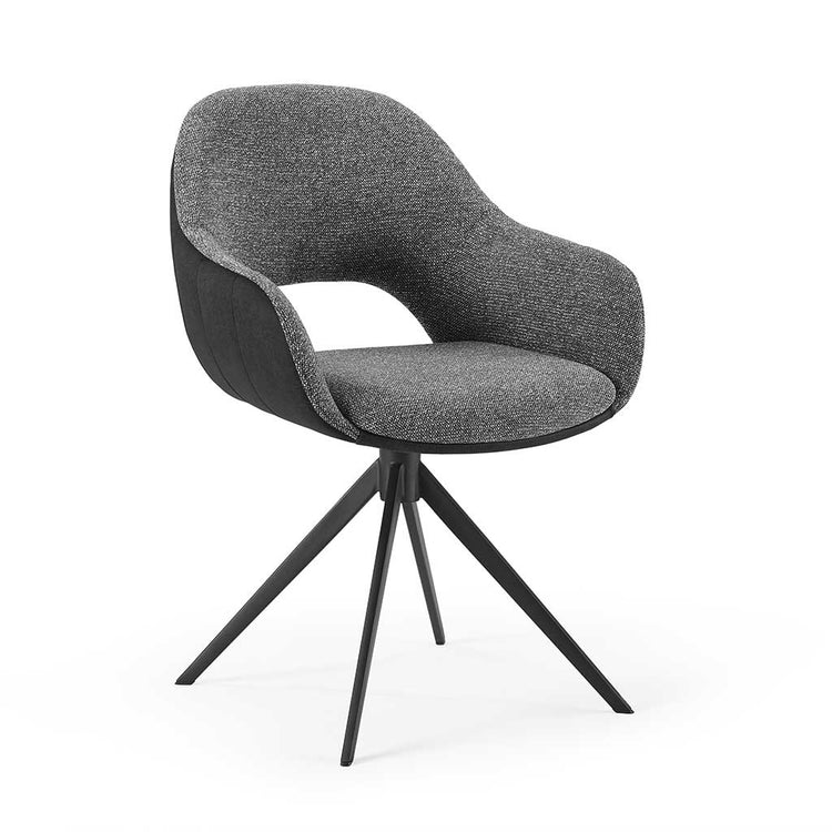 Materia Dining Chair - Dark Grey Bull 67 & Grey Sneak 65 Stoff - Black Swivel Base