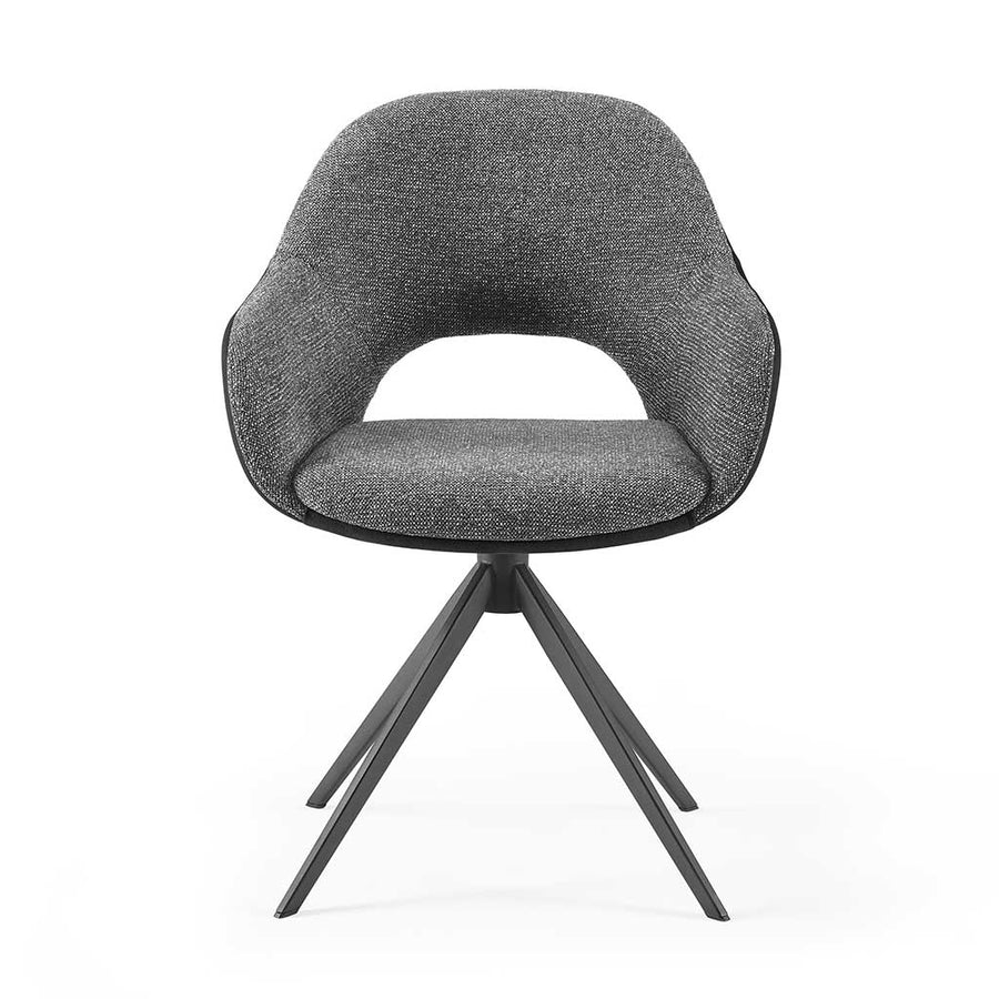 Materia Dining Chair - Dark Grey Bull 67 & Grey Sneak 65 Fabric - Black Swivel Base