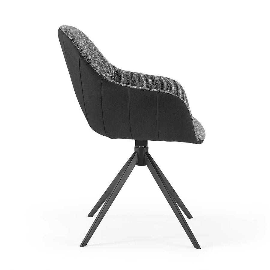 Materia Dining Chair - Dark Grey Bull 67 & Grey Sneak 65 Fabric - Black Swivel Base
