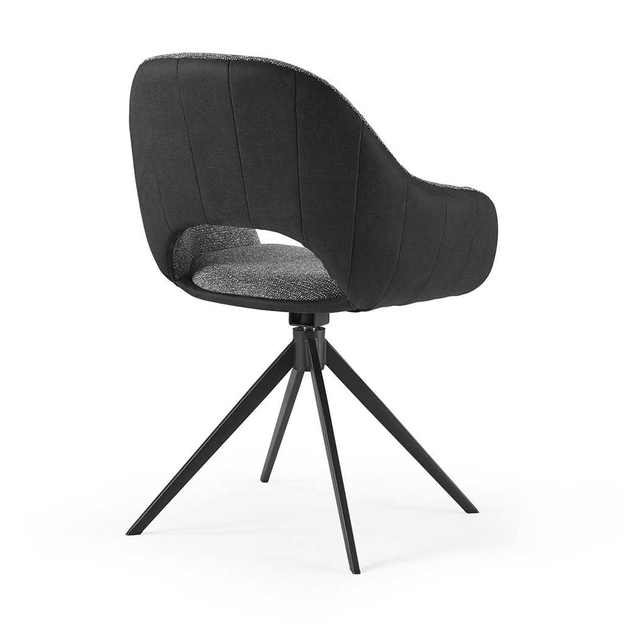 Materia Dining Chair - Dark Grey Bull 67 & Grey Sneak 65 Fabric - Black Swivel Base
