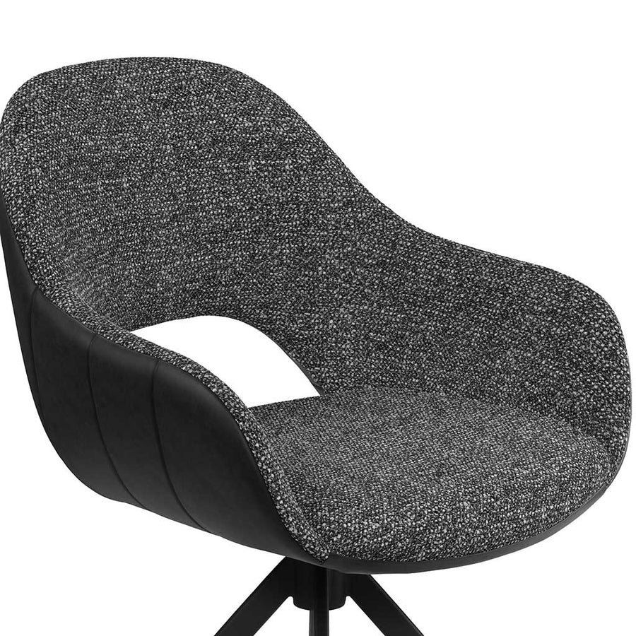 Materia Dining Chair - Dark Grey Bull 67 & Grey Sneak 65 Fabric - Black Swivel Base