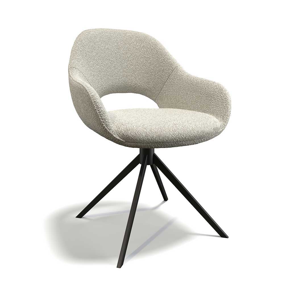 Messina dining chair in pearl Ascot fabric with black swivel base